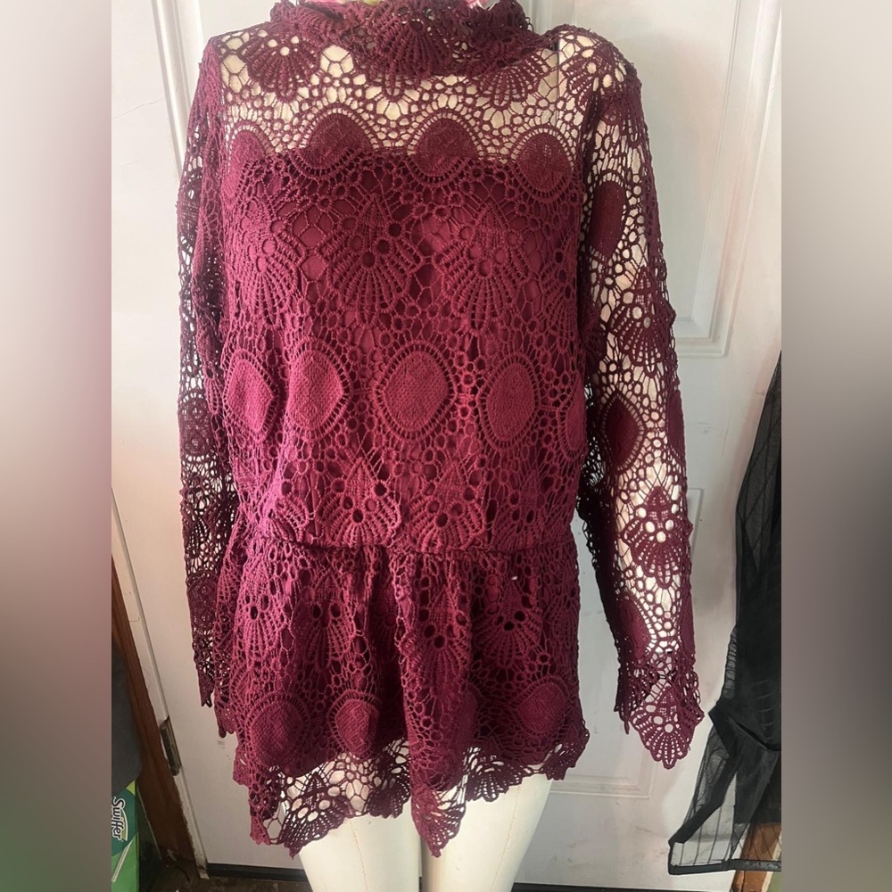 Lane Bryant Burgundy Lace Blouse